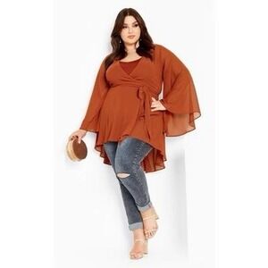 City Chic Fleetwood Long Sleeve Wrap blouse‎